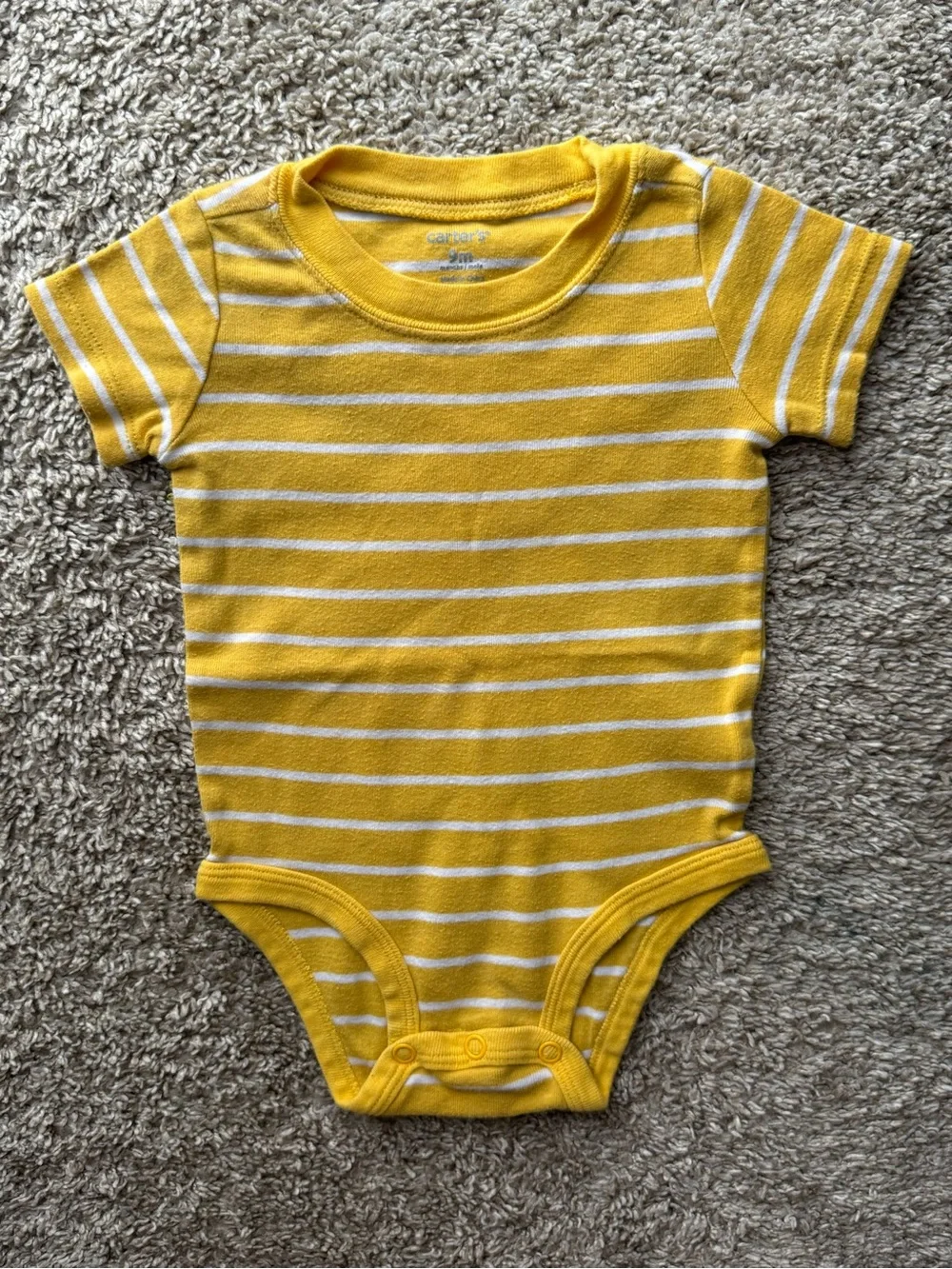 Carter’s Yellow & White Striped Short Sleeve Bodysuit 9M Baby One Piece